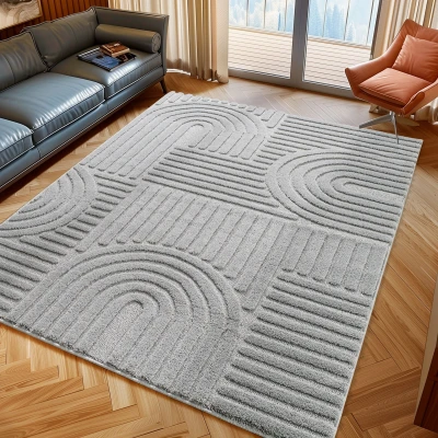 Afbeelding van Japandi ART Vloerkleed Boho Scandinavisch Laagpolig Effen Grijs Rechthoek Polypropyleen 60x110 cm