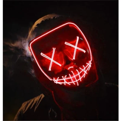Afbeelding van FASCHINFEVER Led masker Purge Controleerbaar kostuummasker voor Halloween, carnaval en als kostuum dames heren (kleur naar keuze) (rood)