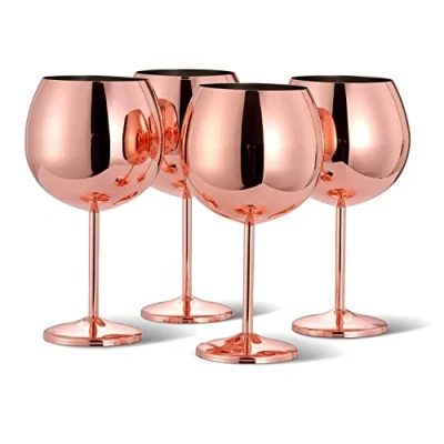 Afbeelding van Oak &amp; Steel 4 RVS Gin Tonic Glazen Cocktailglazen (700 ml) met Roségouden Buitenkant Perfect voor Cocktailparty&#039;s of als Grote Wijnglazen