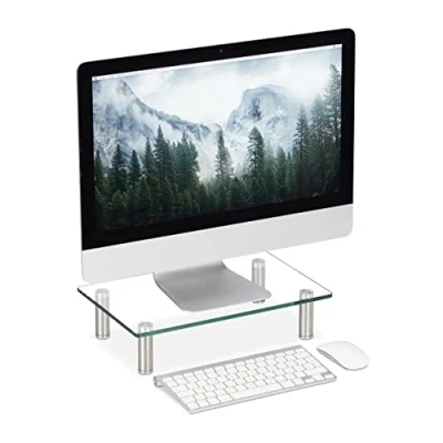 Afbeelding van Relaxdays monitor verhoger glas monitorstandaard beeldscherm verhoging doorzichtig Klein