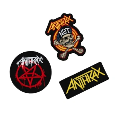 Afbeelding van Grupo Erik anthrax opstrijkbare patches Set van 3 zelfklevende stoffen patches, gepersonaliseerde metalen bandpatches, muziekpatches, antraciet gadgets