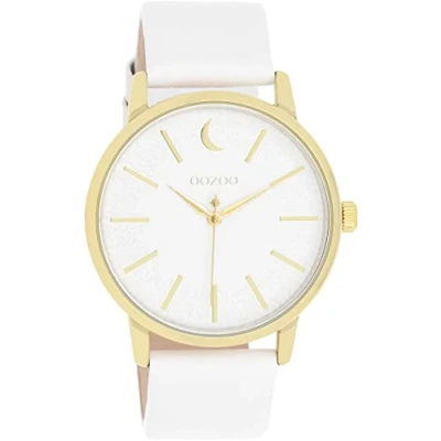 Afbeelding van OOZOO Timepieces Goudkleurige horloge met witte leren band C11156
