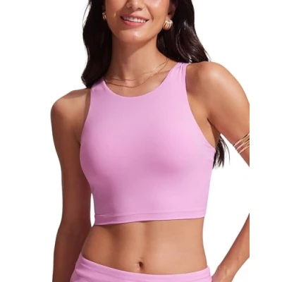 Afbeelding van CRZ YOGA Dames Bikinitops Racerback Zwempak Top Sneldrogend Gewatteerd Crop Top, Vita Pink, 40
