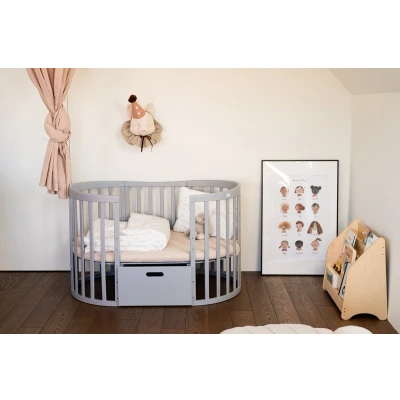 Afbeelding van Multifunctioneel OVAAL7 in 1 Babybed / ledikant box/ peuterbed incl. matras Grijs