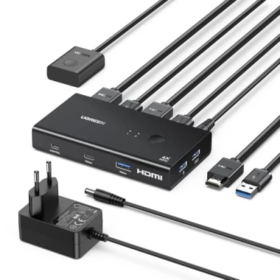 Afbeelding van UGREEN HDMI KVM Switch 4K 60Hz USB A C 3.0 2 ingangen 1 uitgang opladen voeding voor PS5 PS4 Xbox Laptop toetsenbord muis harde schijf printer monitor met desktop controller