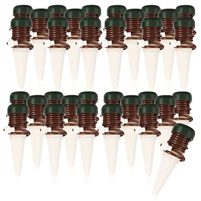 Afbeelding van COM FOUR® 32 x gietkegels, kleikegels met slang als druppelwaterdispenser op vakantie, automatisch irrigatiesysteem voor kamerplanten en bloemen (32 stuks bruin)