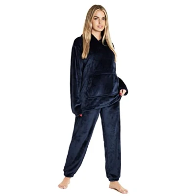 Afbeelding van CityComfort Pyjamaset voor dames, van fleece, warm en zacht, Blauw Navy