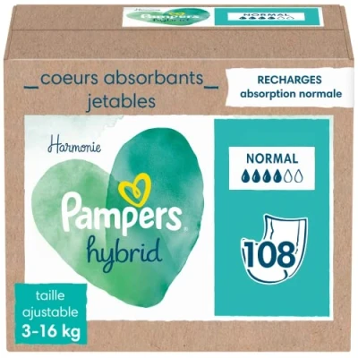 Afbeelding van Pampers Harmonie Hybrid Wasbare Luier Absorberende Wegwerpbare Toplagen 108 Stuks