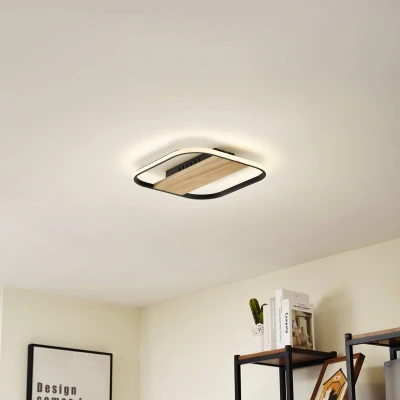 Afbeelding van Lindby LED plafondlamp Romilda, grijs, hout, 37 cm breed
