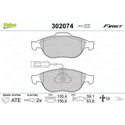 Afbeelding van VALEO 302074 Remblokkenset FIRST Vooras Incl. slijtage waarschuwingscontact Zonder anti kreukplaat ALFA ROMEO: 156 Sportwagon, Saloon