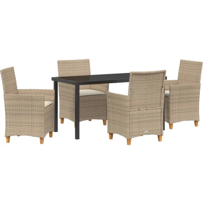 Afbeelding van vidaXL 5 delige Tuin Eettafel Set met Kussens Beige Poly Rattan