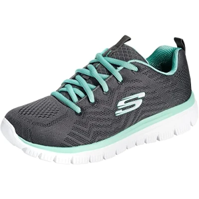 Image de Skechers Femme Baskets Graceful Get Connected, Charcoal Mesh Green Trim, 38.5 EU