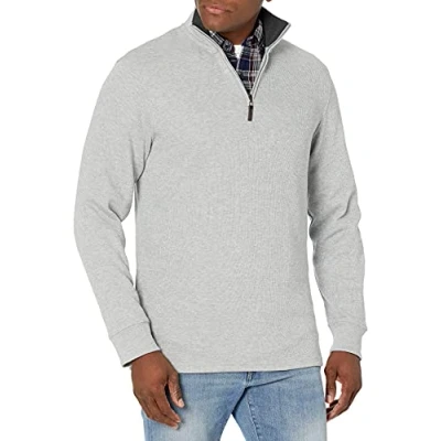 Image de Amazon Essentials Pull côtelé français à fermeture éclair 1/4 pour homme, gris clair chiné, taille S