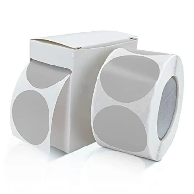Afbeelding van 500 stuks ronde stickers, 38 mm, grijs, kleine plakpunten, kleurcode, afneembaar, weerbestendig, met dispenserdoos