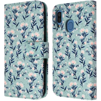 Afbeelding van iMoshion Hoesje Geschikt voor Samsung Galaxy A40 Met Pasjeshouder Design Bookcase smartphone Blauw / Blue Flowers