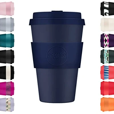 Afbeelding van Ecoffee Cup Dark Energy PLA Koffiebeker to Go 400 ml Donkerblauw Siliconen