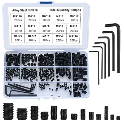 Afbeelding van 300 stuks zeskantschroeven, assortiment holle M2,5/M3/M4/M5/M6/M8, gelegeerd staal, met inbussleutel