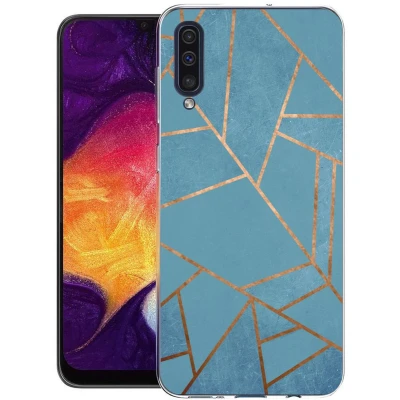 Afbeelding van iMoshion hoesje Geschikt voor Samsung Galaxy A30s / A50 Siliconen Design Blauw Meerkleurig Goud Blue Graphic