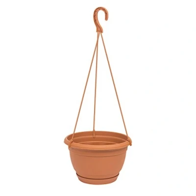 Afbeelding van 1x Stuks terracotta ophang bloempot/plantenpot kunststof met schotel 3 liter 24 cm Tuin hangdecoratie