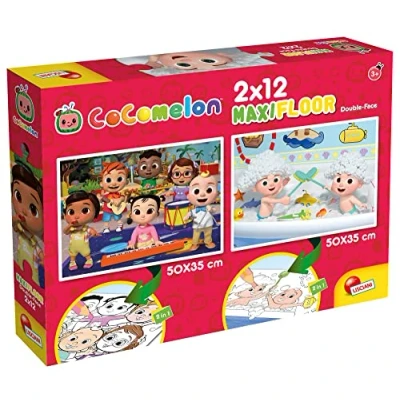 Afbeelding van COCOMELON vloerpuzzel Laten we gaan bouwen! 2 x 12 stukjes. Puzzel en kleurplaat Formaat 50x35