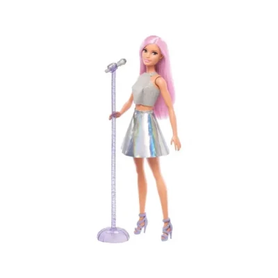 Afbeelding van Barbie pop Star set, gekleed in iriserende rok met microfoon en roze haar, cadeau voor kinderen van 3 tot 7 jaar, JCW42