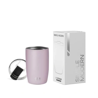 Afbeelding van Simple Modern Reiskoffiemok met inklapbaar deksel, geïsoleerde ijskoffiemok van roestvrij staal, cadeaus voor vrouwen en mannen, reiscollectie, 350 ml, lavendel mist