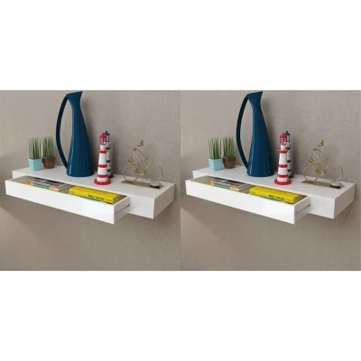 Afbeelding van Wandplanken zwevend met lades 2 st 80 cm wit