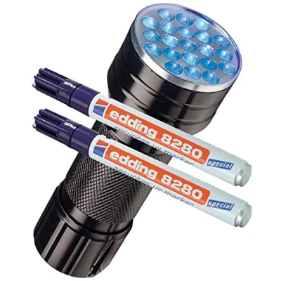 Afbeelding van Edding 8280 uv marker, onzichtbaar, 1,5 3 mm, kleurloos, marker + lampen, 2 stuks