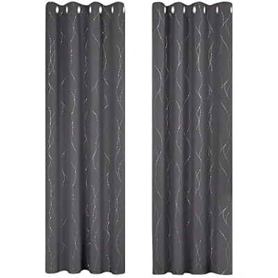 Afbeelding van Deconovo set van 2 Thermo isolerendgordijnen, tegen kou, met oogjes, ondoorzichtig, decoratief, raam, modern design, slaapkamer, keuken, woonkamer, zilver patroon, 140 x 290 cm, donkergrijs