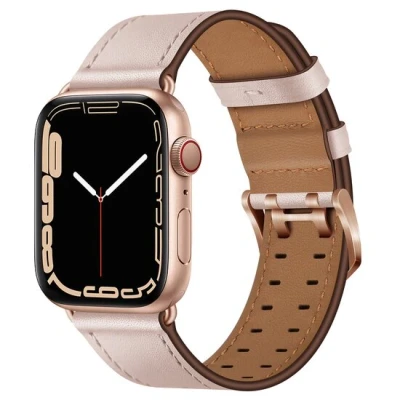 Afbeelding van Apple Watch Leren band met twin gesp Roze Geschikt voor 38mm / 40mm 41mm 42mm