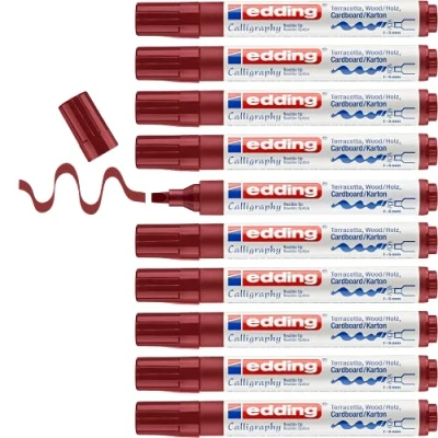 Afbeelding van edding 1455 kalligrafie marker flexibel oud rood 10 Stuks
