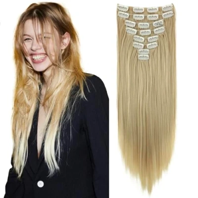 Afbeelding van PRETTYSHOPCE7 Haarverlenging, XL, 60 cm, 7 stuks, haarverlengingen, lichtblond, cm