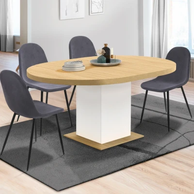 Afbeelding van Ronde uitschuifbare eettafel EDEN 4 8 personen hout en wit 120 160 cm