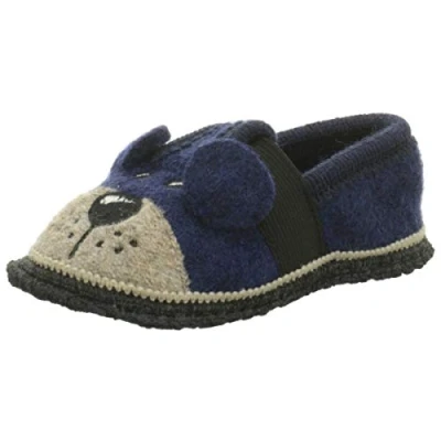 Afbeelding van Beck Warmfutter Teddy Pantoffels voor kinderen, Maat: 28, Dunkelblau Vilten schaapswol