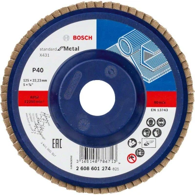 Image de BOSCH 2608601274 disque à lamelles X431 Standard pour métal, diamètre 125 mm, grain 40, type droit
