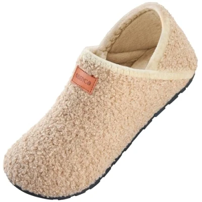 Afbeelding van OBBYCO Pluizige bontpantoffels voor dames en heren, antislip, blote voetschoenen, warm, gesloten rug, binnen buiten, Beige
