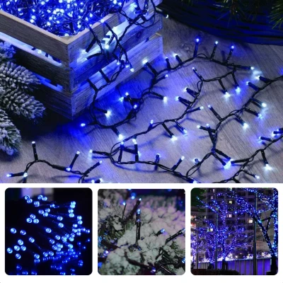 Afbeelding van Cheqo® Kerstverlichting Kerstboomverlichting Kerstlampjes Sfeerverlichting LED Verlichting Voor Binnen en Buiten Tuinverlichting Feestverlichting Lichtsnoer 80 LED&#039;s 6M Blauw Timer 8 Lichtfuncties Geheugen
