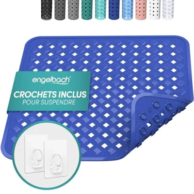 Afbeelding van Engelbach® douchemat, antislip, 53 x cm, met haken om op te hangen, 100% BPA vrij, antislip schimmelbestendig en machinewasbaar