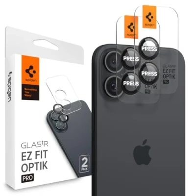 Afbeelding van Spigen Glas.tR EZ Fit Optik Pro camerabescherming, compatibel met iPhone 16, 16 Plus, zwart, 2 stuks, individuele bescherming, installatieset inbegrepen
