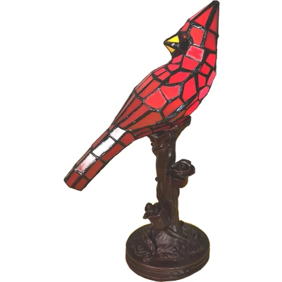 Afbeelding van LumiLamp Tiffany Tafellamp Vogel 15x12x33 cm Rood Kunststof Glas Bureaulamp