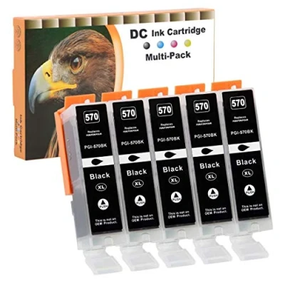 Afbeelding van D&amp;C 5 x 25 ml zwart XL inktpatronen compatibel met Canon PGI 570 BK voor PIXMA TS5051 TS5053 TS5055 TS6050 TS6051 TS6052 TS8050 TS8051 TS8052 TS8053 TS9050 TS905 MG5750 MG5751 MG5752