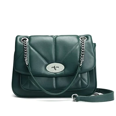 Afbeelding van David Jones Gewatteerde schoudertas voor dames handtas kettingen schouders van kunstleer klaptas, tourniquet schooltas, middelgroot, elegant, modieus, chic, Groen, Chique