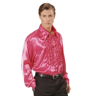 Afbeelding van Widmann Jaren 80 &amp; 90 Kostuum Lekker Foute Rouchenblouse Roze Man XL Carnavalskleding Verkleedkleding