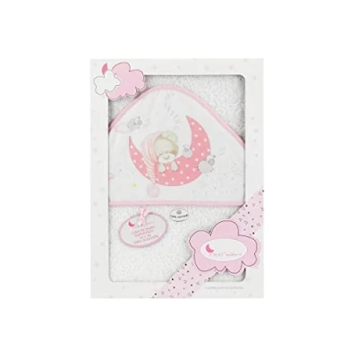 Afbeelding van Interbaby 01225 12 Badcape met capuchon Bear Sleeping wit/roze