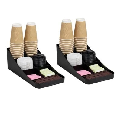 Afbeelding van Mind Reader 2COMP7 BLK Set van 2 koffiekopjes en specerijen dispensers met 7 vakken, toonbankorganizer, 39,4 x 18,4 13,3 cm (l b h), kunststof, zwart