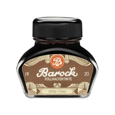 Afbeelding van Barock 1920 Sepia vulpen inkt, glazen veren, roller, inkt in glas, bruin, 30 ml