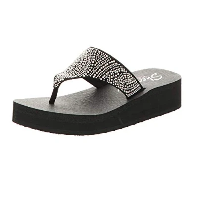 Afbeelding van Skechers Vinyasa Stone Candy Teenslippers voor dames, Zwart Mitobuck Smoke Strass Blk, 39 EU