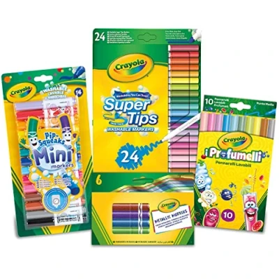 Afbeelding van CRAYOLA Super set wasbare en geurende viltstiften voor kinderen, praktisch formaat, 4 dozen, creatieve activiteiten thuis op school, verjaardagscadeau, leeftijd 6+