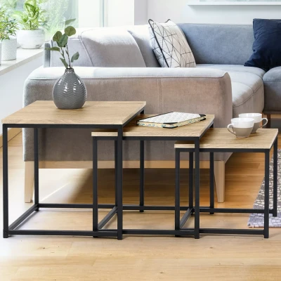 Image de Lot de 3 tables basses gigognes DETROIT 35/40/45 design industriel