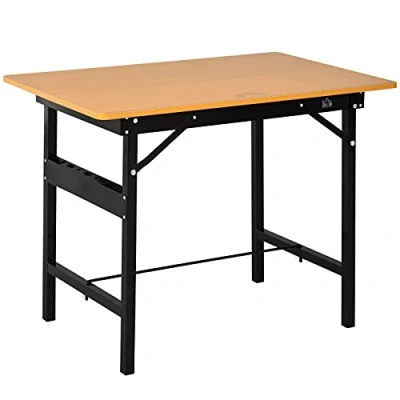 Afbeelding van HOMCOM Werkbank, klaptafel, werktafel, inklapbaar, met liniaal en gradenboog, MDF, werkplaats, 100 x 60 75,5 cm, geel, zwart